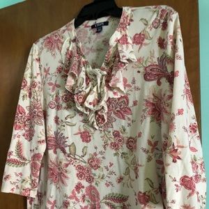 Women’s 3/4 length sleeve top with ruffles